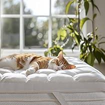 Double Stitch Cooling Mattress Topper - Down Alternative Pillowtop Mattress Pad Queen Size, Soft 300 Thread Count, Stretch Up to 21 Inch