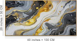 Piy Painting Wall Art Framed Abstract Canvas Artwork Decor Modern Colorful Black Gray and Gold Picture Marble Print Paintings for Living Room Bedroom Home Office Walls Ready to Hang 20.00' x 40.00'