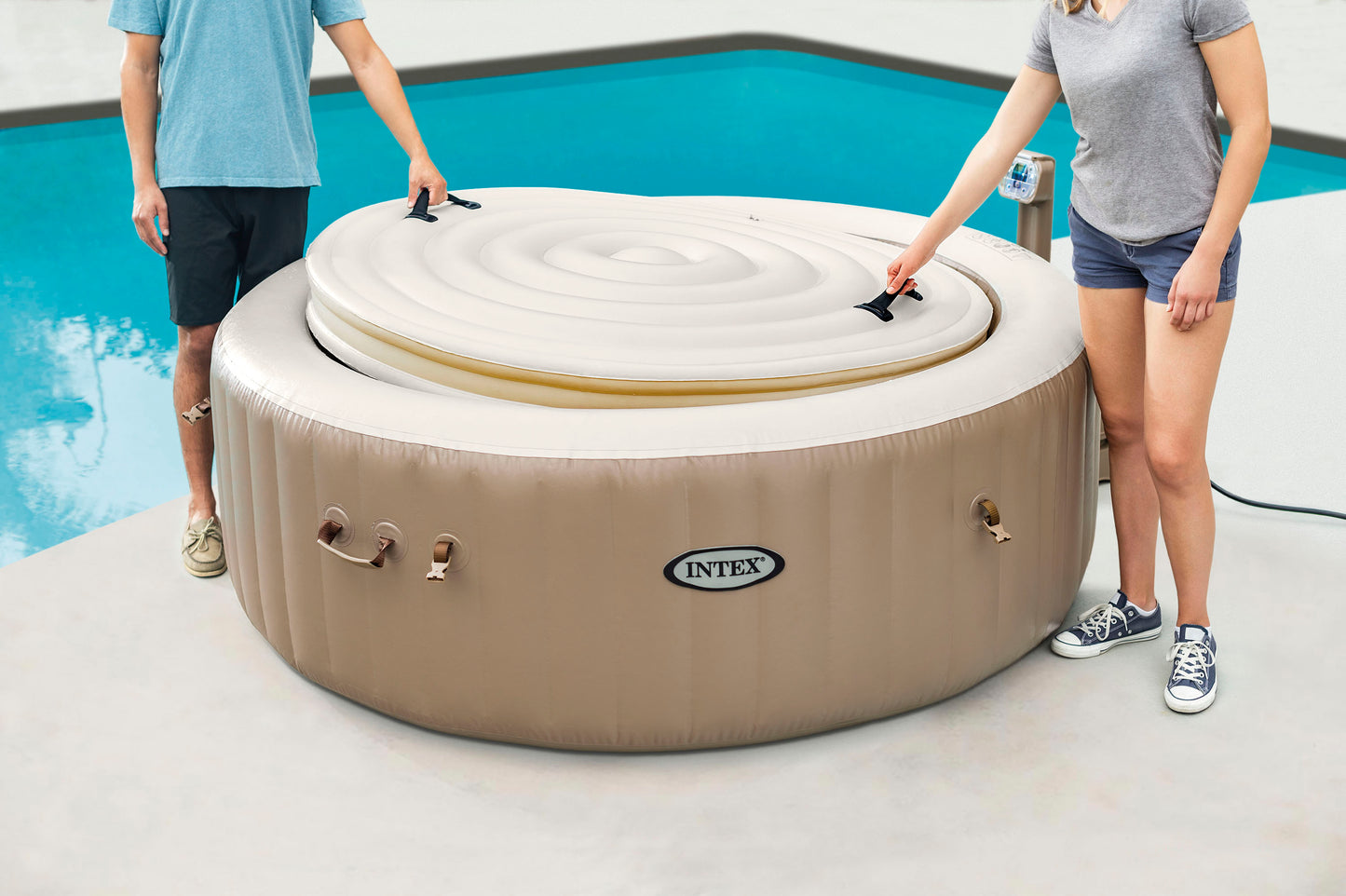 Intex SimpleSpa 4 Person Portable Inflatable Hot Tub Jet Spa with Pump and Cover