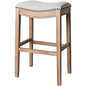 Maven Lane Adrien Saddle Counter Stool in Weathered Oak Finish w/ Sand Color Fabric Upholstery