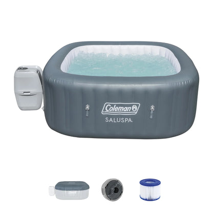 Coleman SaluSpa AirJet 4-6 person Inflatable Square Hot Tub with 114 Soothing Jets, Gray