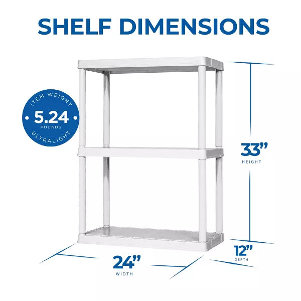 Gracious Living 3 Shelf Fixed Height Solid Light Duty Home Storage Unit, White