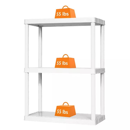 Gracious Living 3 Shelf Fixed Height Solid Light Duty Home Storage Unit, White