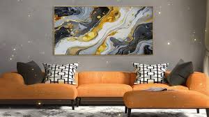 Piy Painting Wall Art Framed Abstract Canvas Artwork Decor Modern Colorful Black Gray and Gold Picture Marble Print Paintings for Living Room Bedroom Home Office Walls Ready to Hang 20.00' x 40.00'