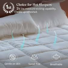Double Stitch Cooling Mattress Topper - Down Alternative Pillowtop Mattress Pad Queen Size, Soft 300 Thread Count, Stretch Up to 21 Inch