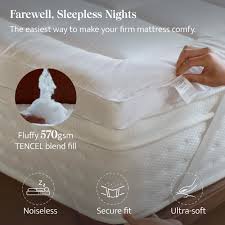 Double Stitch Cooling Mattress Topper - Down Alternative Pillowtop Mattress Pad Queen Size, Soft 300 Thread Count, Stretch Up to 21 Inch