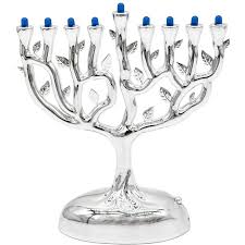 The Dreidel Company Mini Tree of Life LED Menorah, Batteries or USB Powered, Micro USB 4 Cable Included (Silver Shiny)