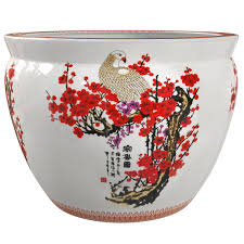 Oriental Furniture Cherry Blossom Porcelain Fishbowl