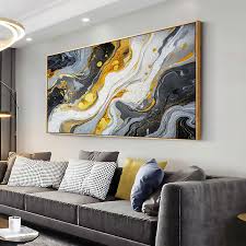 Piy Painting Wall Art Framed Abstract Canvas Artwork Decor Modern Colorful Black Gray and Gold Picture Marble Print Paintings for Living Room Bedroom Home Office Walls Ready to Hang 20.00' x 40.00'