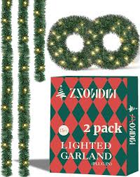 2-Pack 15FT Christmas Garland Prelit - Slim Lighted Garland with Lights, Artificial Holiday Decor for Mantle Stairs Wall Door, Indoor Outdoor 3' Thin Garlands