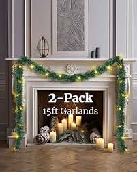 2-Pack 15FT Christmas Garland Prelit - Slim Lighted Garland with Lights, Artificial Holiday Decor for Mantle Stairs Wall Door, Indoor Outdoor 3' Thin Garlands