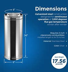 DuraVent 6DP-36 DuraPlus 36 x 6 Galvanized Steel Triple Wall Stove Pipe